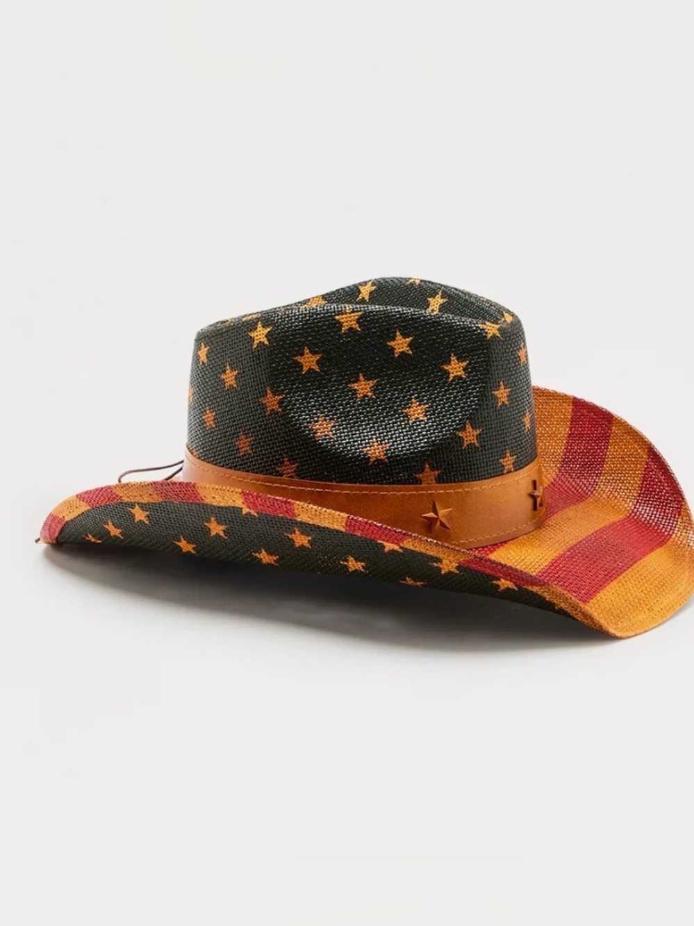 NWT  Cowboy Straw Hat  Americana design with Stars and Striped Brim